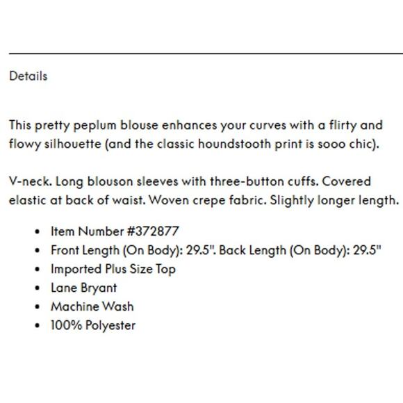 Lane Bryant Black & White Houndstooth VNeck Long Sleeve Peplum Blouse 22 3X Plus - Picture 3 of 13